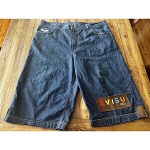 Evisu Genes Jean Denim Shorts Men’s Size 42 Vintage Y2K Jorts Grunge Baggy Skate